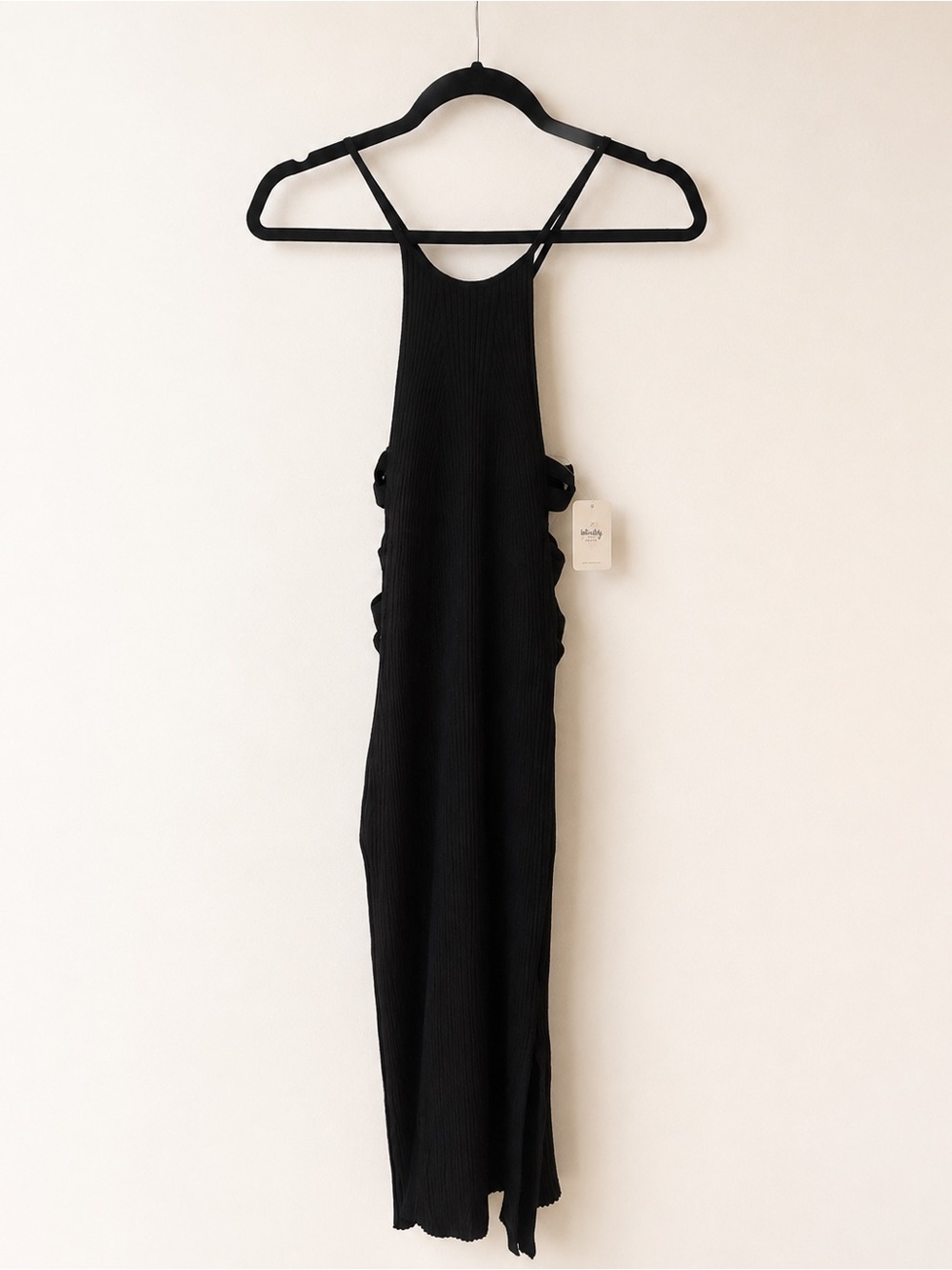 Free People Intimately Black Ribbed Strappy Maxi Dress S NWT
